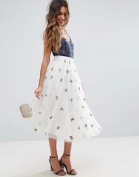 Tulle Midi Prom Skirt with Embroidery